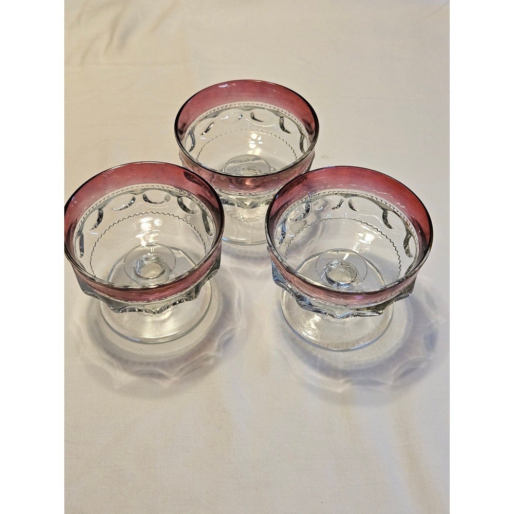 3 TIFFIN FRANCISCAN‎ King's Crown Ruby Flash Champagne Sherbet Glasses 3 1/8"